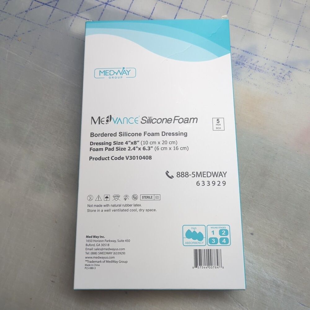 5 MedVance™ Silicone Bordered Silicone Foam Dressing 4"x 8" - Pack of 5